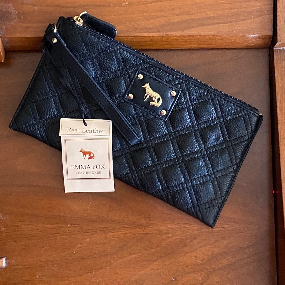 NWT Black Clutch Wristlet Emma Fox Leatherware